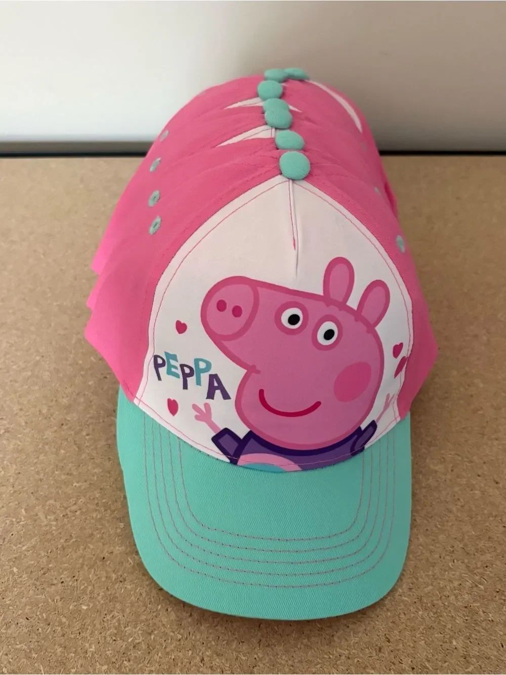 Lot of 8 - Peppa Pig Pink and Mint Kids Baseball Cap with Character Front